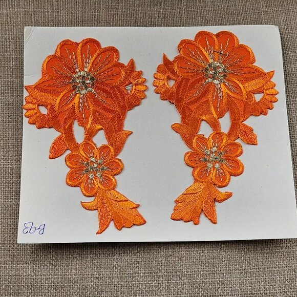 Leaf Shape Patches Embroidery Iron On Orange Patches Set of 2 - Picture 6 of 7